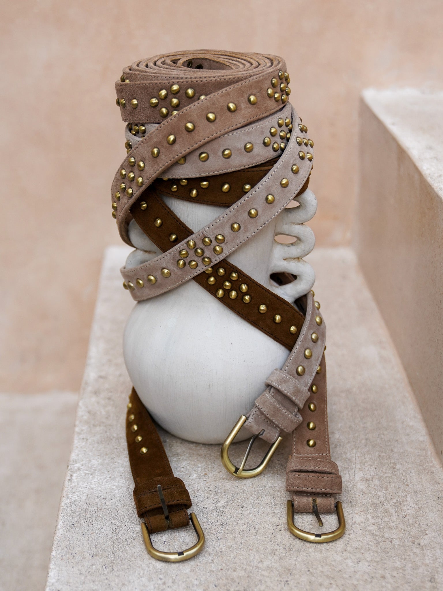 STUDDED WRAP BELT TAUPE