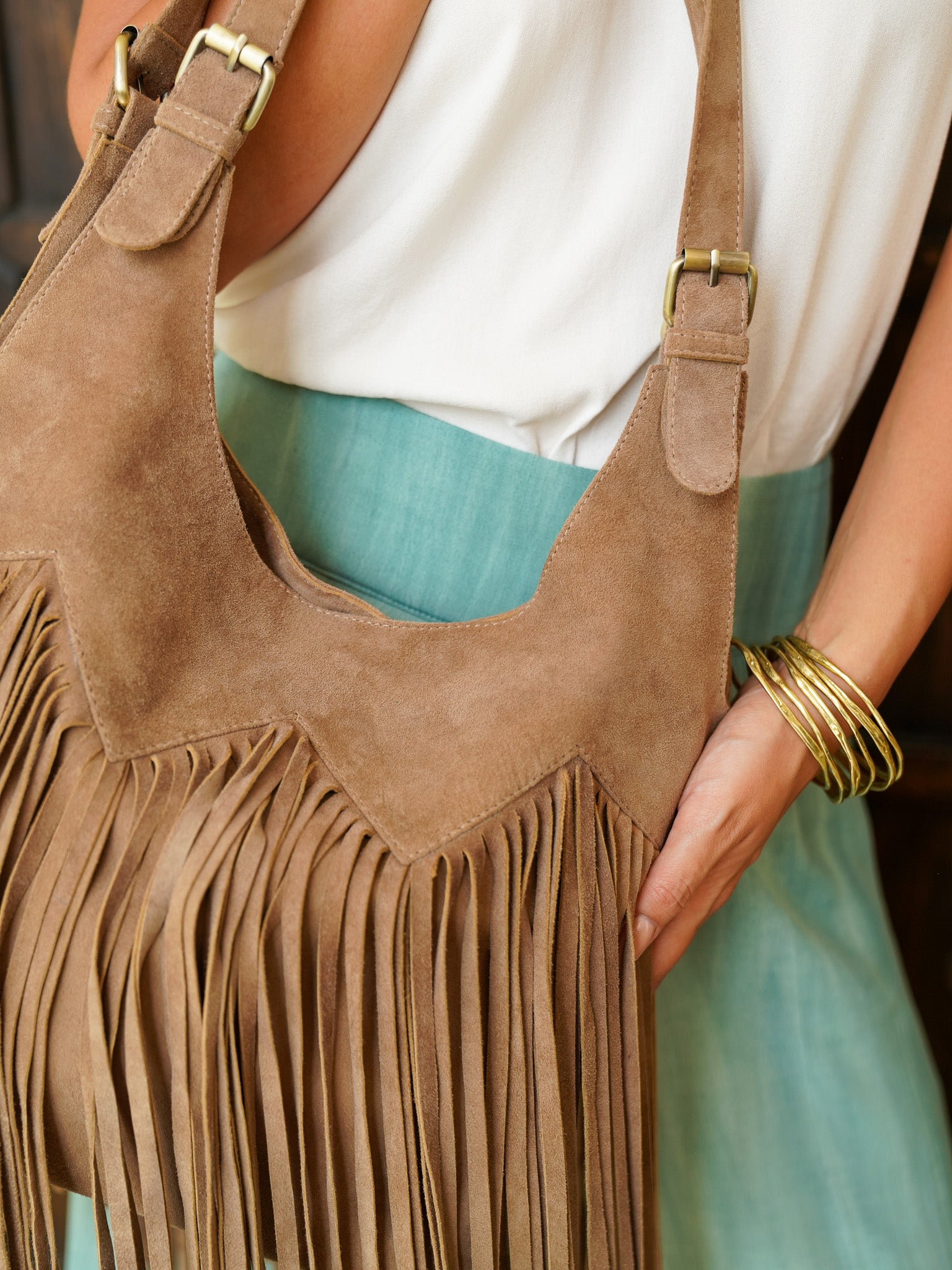 NOMADA FRINGE PURSE TAUPE